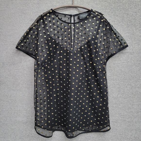 ST. JOHN COUTURE SHEER POLKA DOT TOP, SIZE 4 - Picture 2 of 7